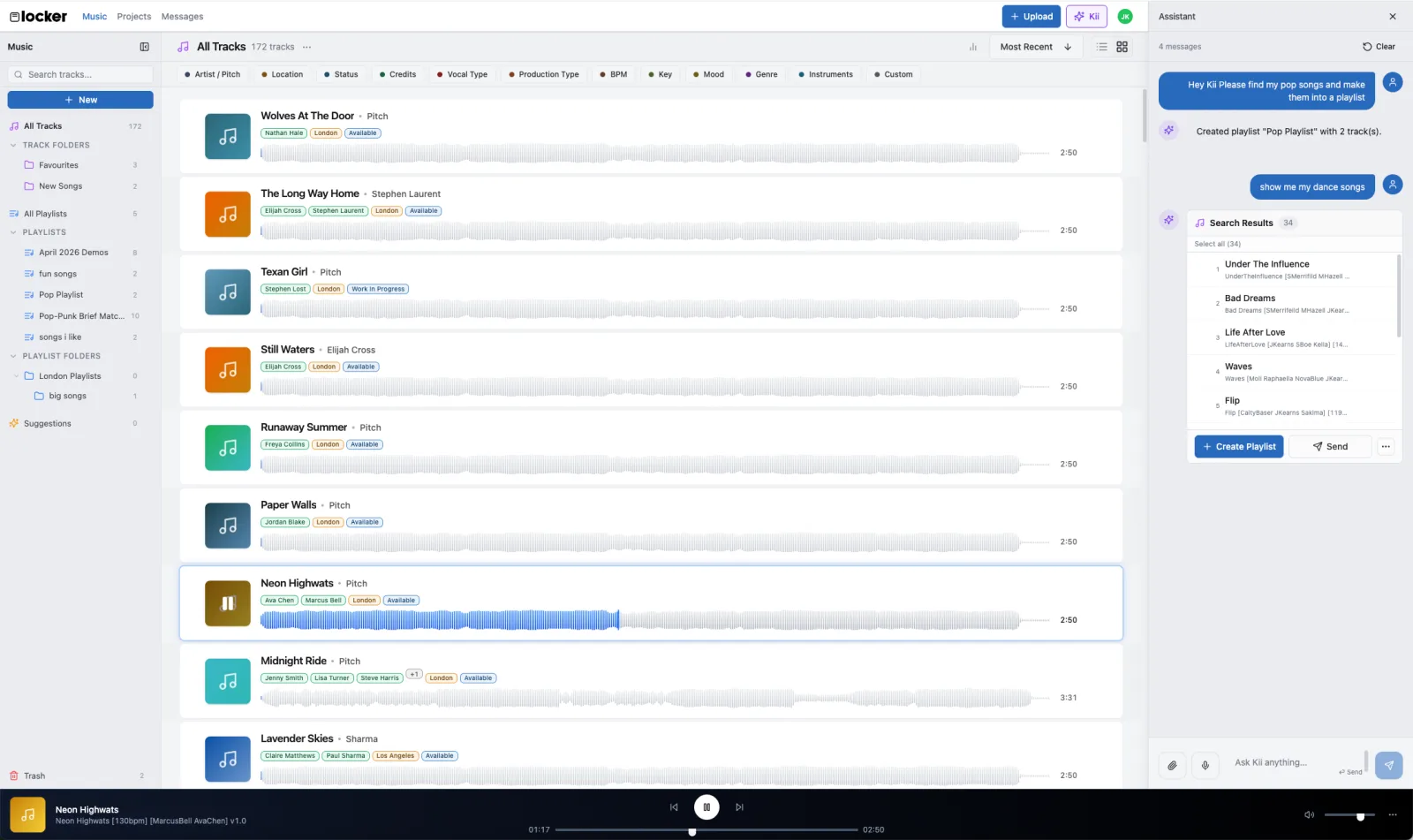 AI assistant searching and creating playlists